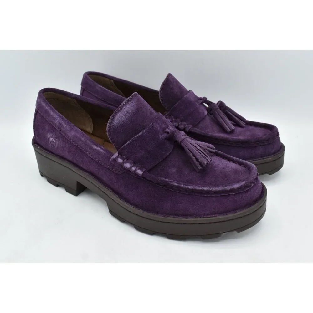 Born‎ Womens Size 7 Capri Tassel Purple Suede Platform Loafers